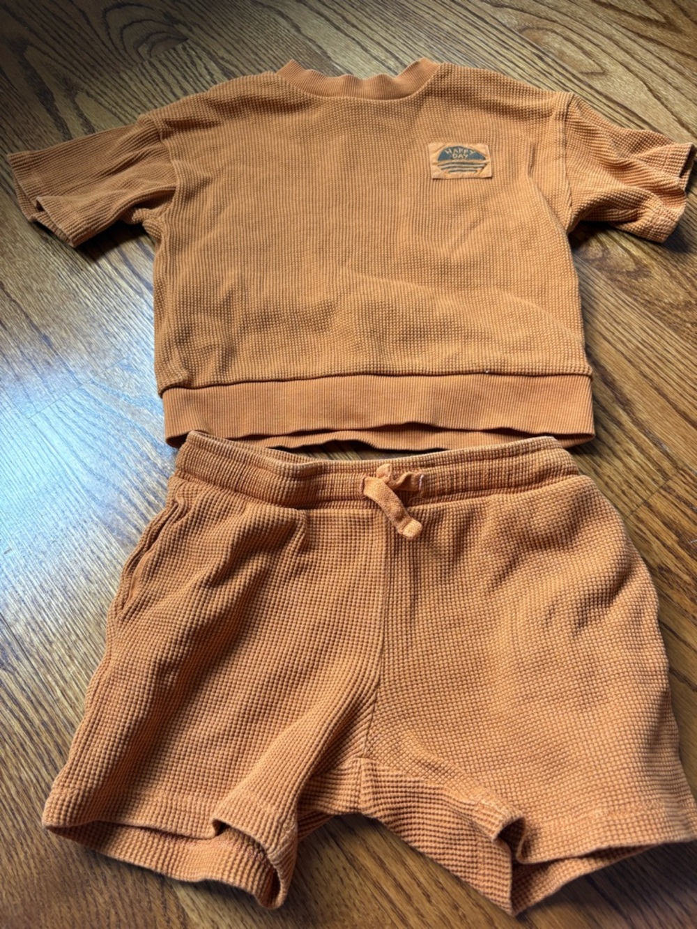 H&M Kids Two-Piece Waffle Knit Set in Rust